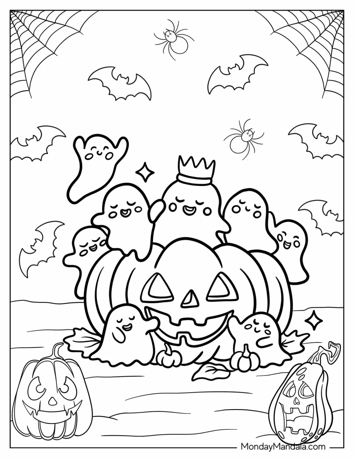 Adorable Little Ghost Coloring Page Hugging A Jack O Lantern coloring page — printable line art