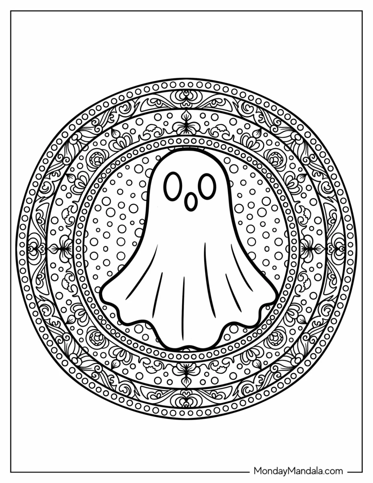 Cute Blanket Ghost Coloring Page Mandala coloring page — printable line art