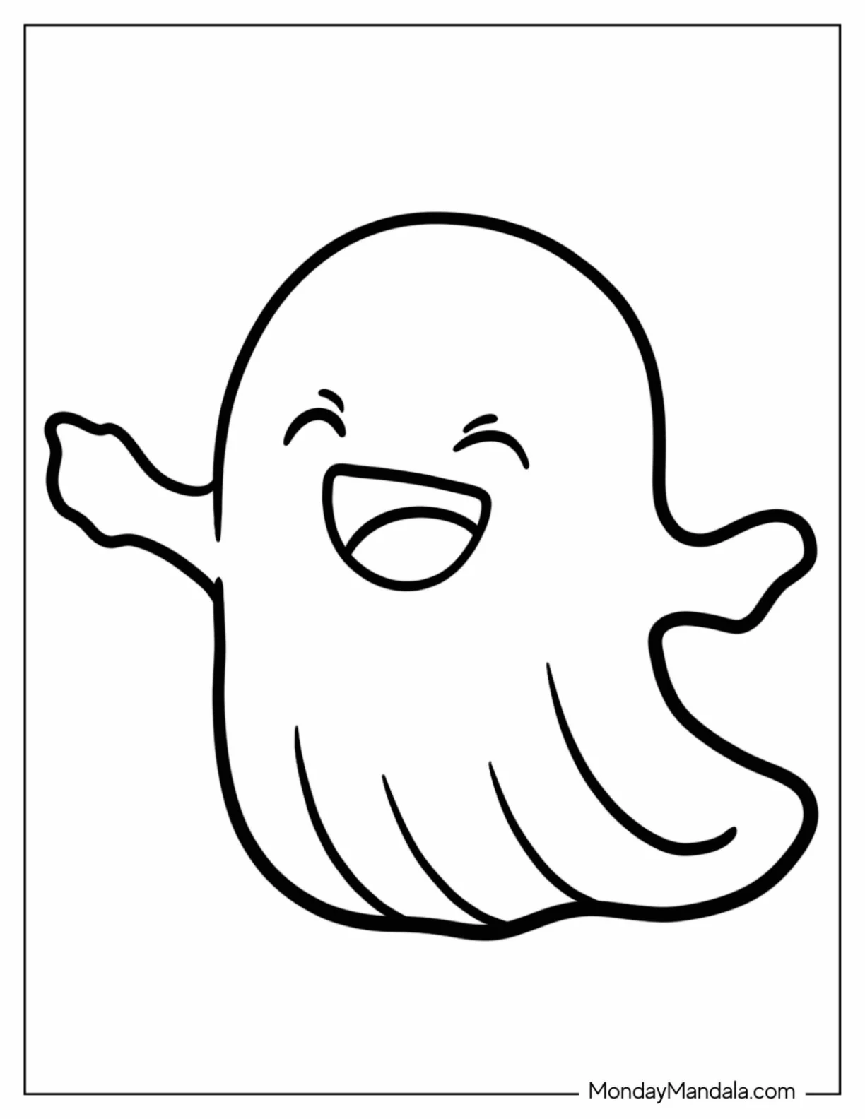 Easy Ghost Coloring Page Smiling For Kids coloring page — printable line art