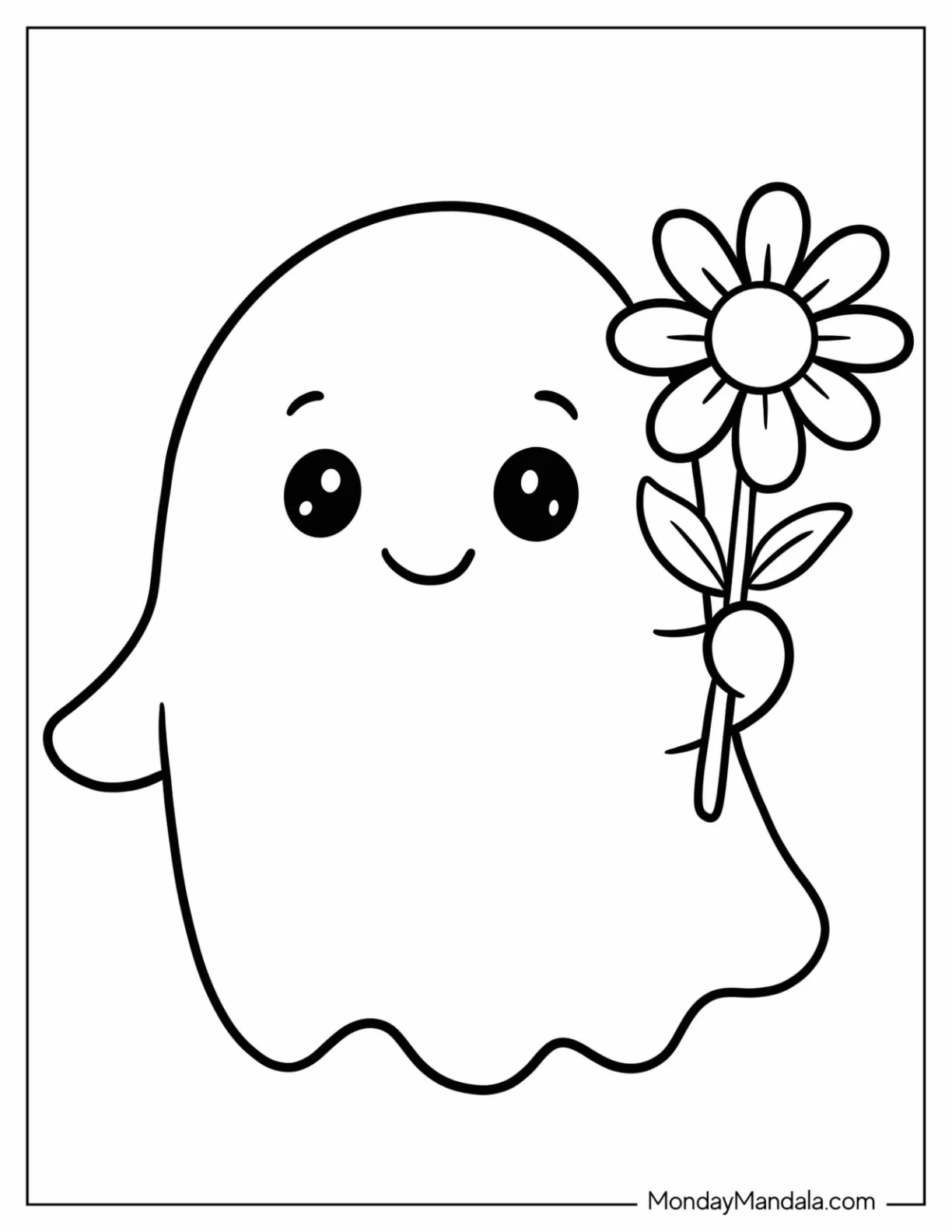 Easy Ghost Holding a Flower coloring page