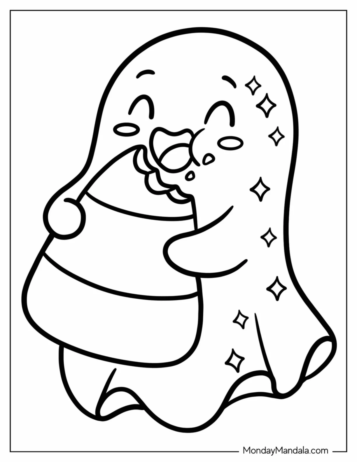 Hungry Ghost Eating Candy Corn Coloring Sheet coloring page