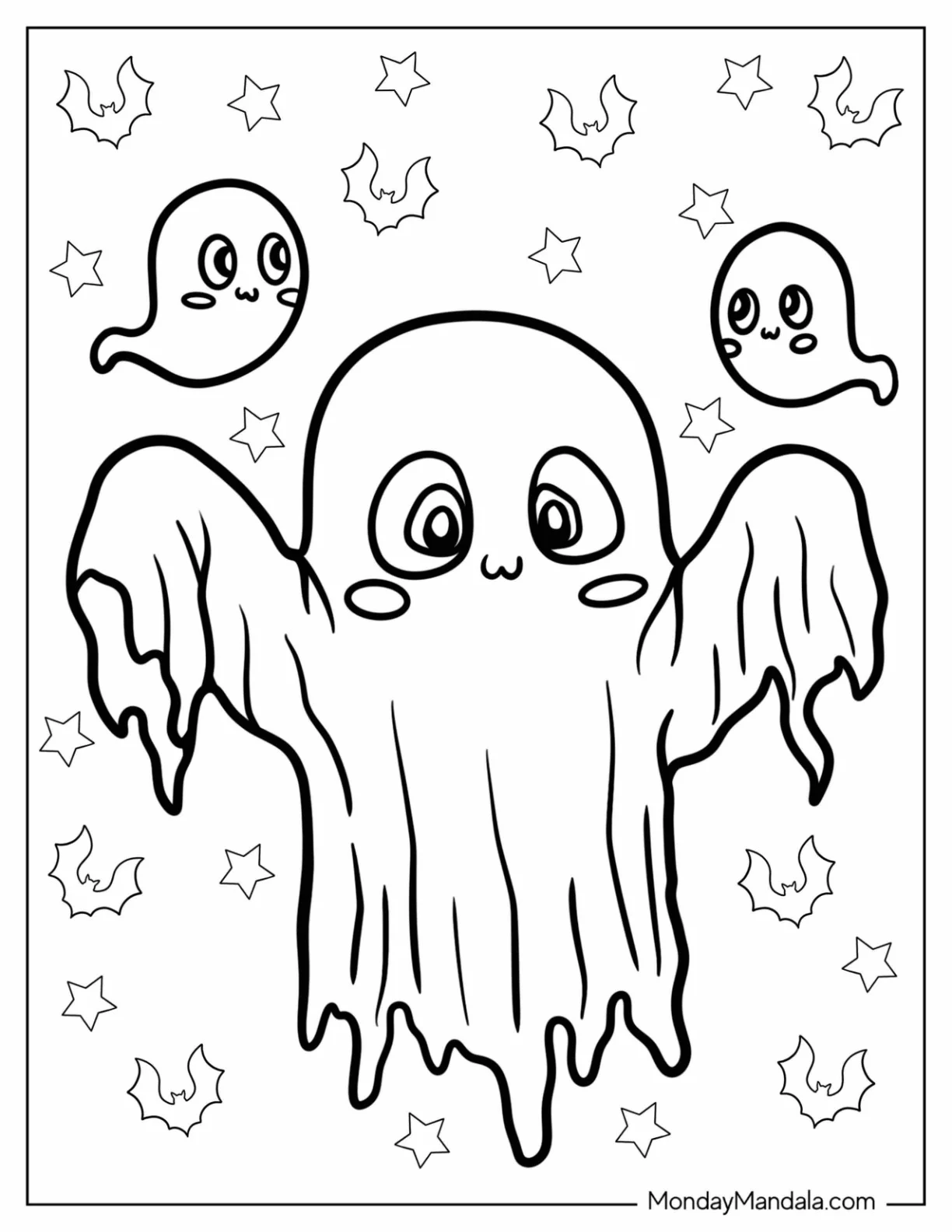 Kawaii Ghost Coloring Page Blushing For Preschoolers coloring page — printable line art