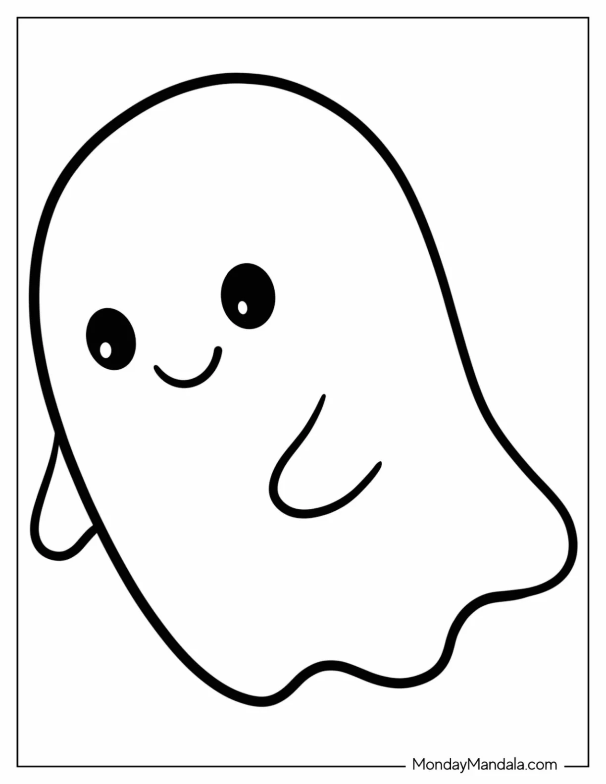 Kawaii Smiling Ghost Coloring Page for Preschoolers coloring page — printable line art