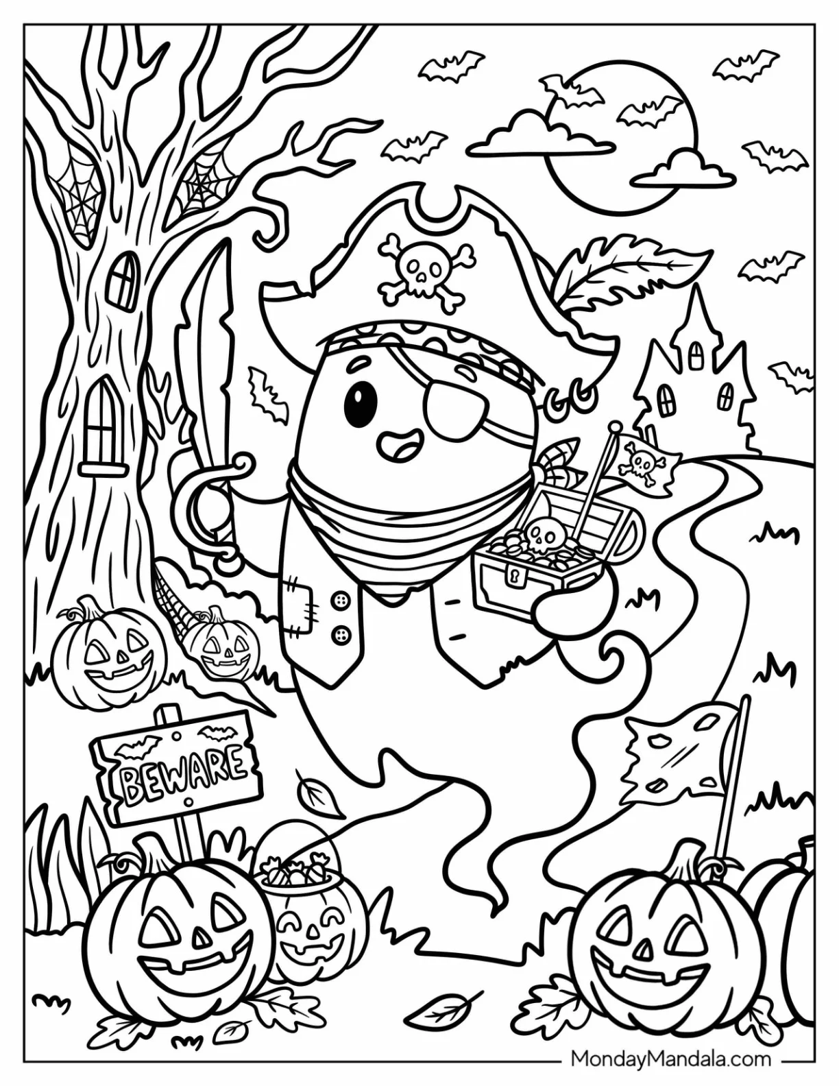 Pirate Ghost Carrying a Small Treasure Chest coloring page