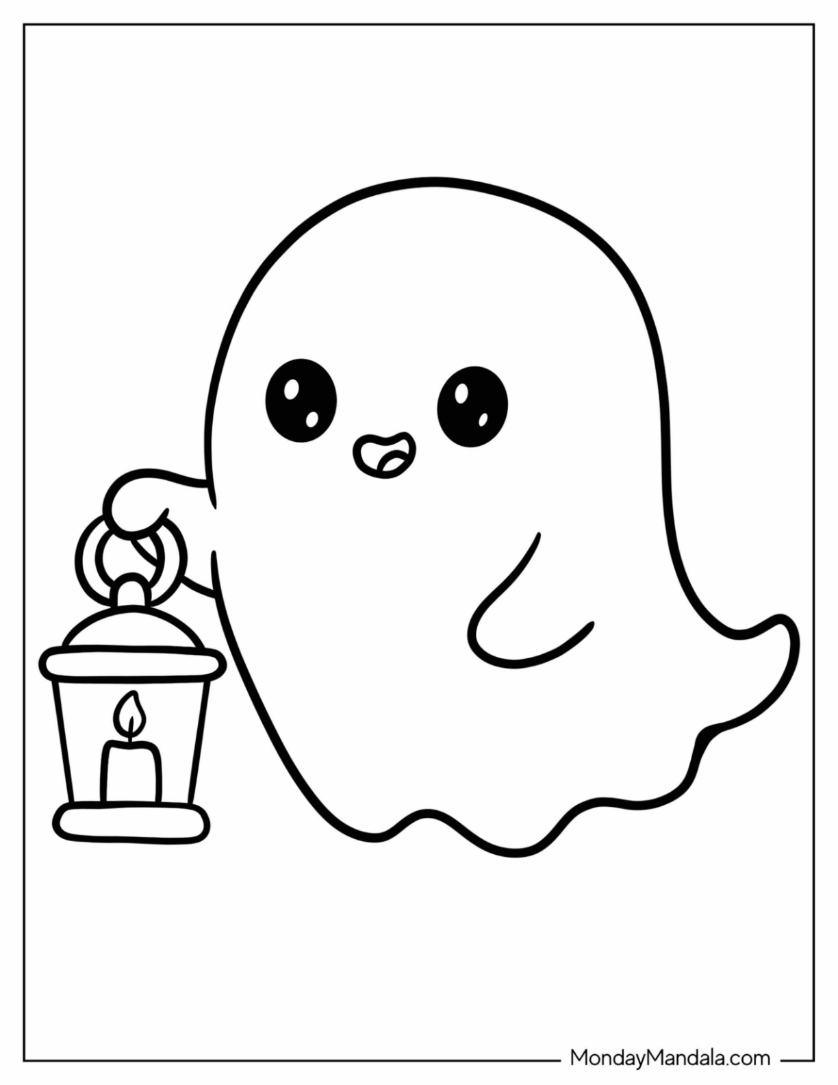 Simple Ghost Holding a Lantern Coloring Page for Preschoolers coloring page — printable line art
