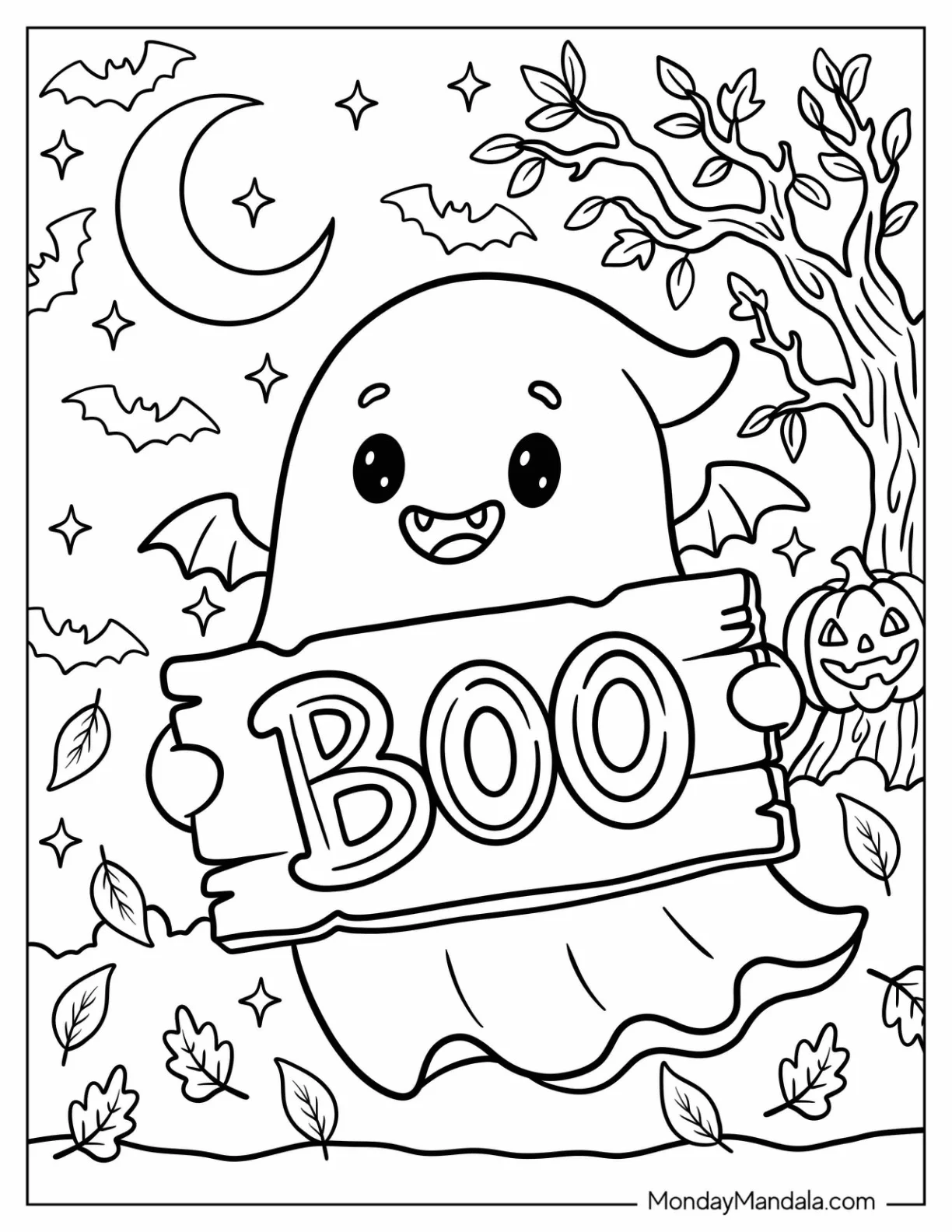 Vampire Ghost Holding a BOO Sign coloring page