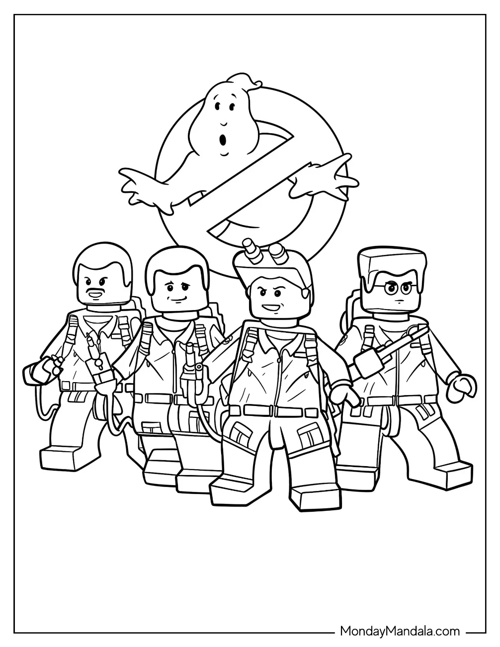 Lego Ghostbusters Coloring Page Spengler, Venkman, Stantz, And Zeddemore For Kids coloring page — printable line art
