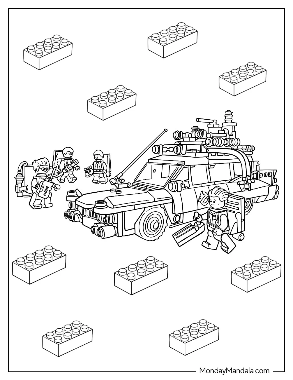 Lego Ghostbusters Coloring Page With Ecto 1 Car coloring page — printable line art