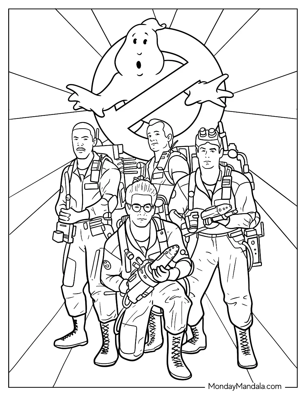 Realisitc Ghostbusters Coloring Page Stantz, Venkman, Zeddemore, And Spengler coloring page — printable line art