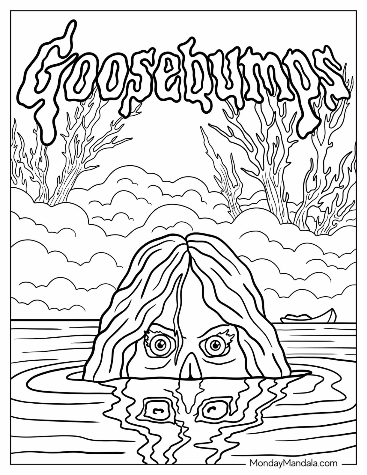 Scary Goosebumps Coloring Page Woman Emerging From A Lake coloring page