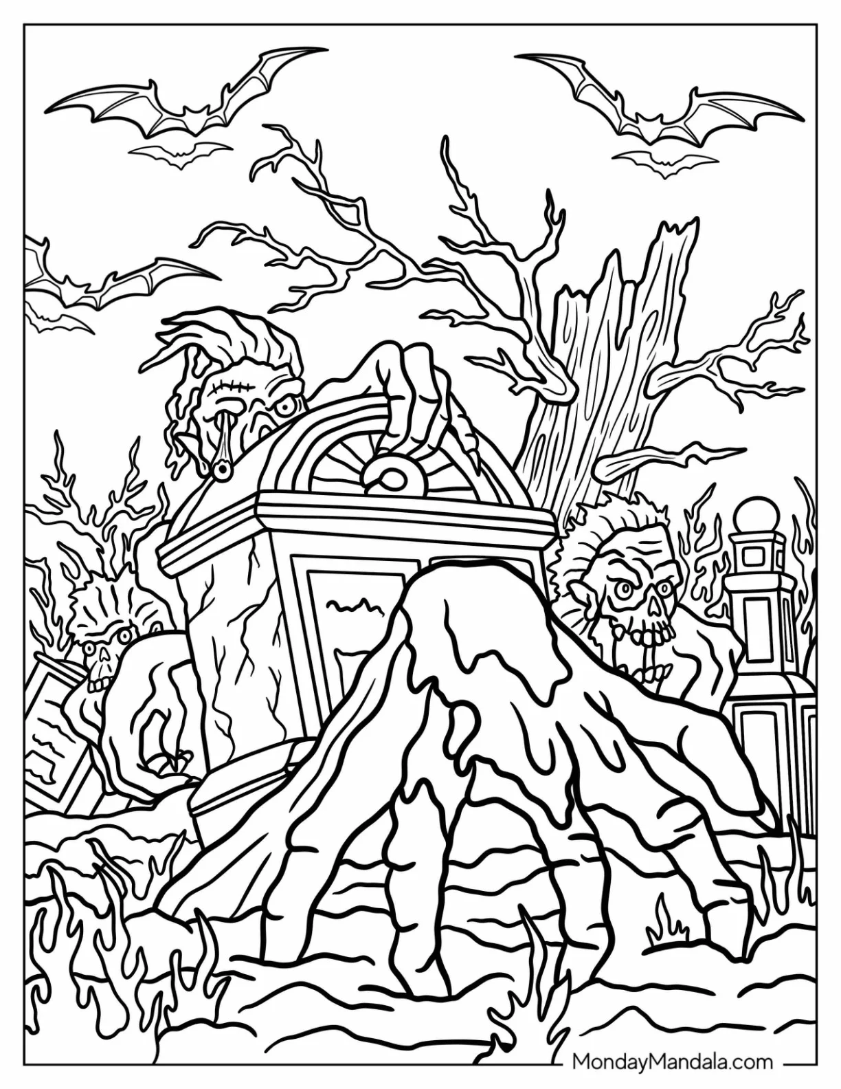 Terrifying Goosebumps Coloring Page Graveyard Ghouls With Hand Coming Out Of The Ground coloring page