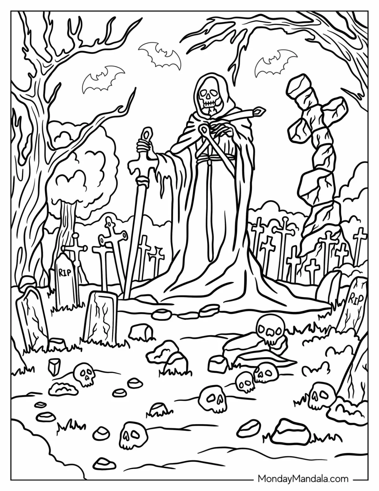 Grim Reaper Coloring Pages In Scary Halloween coloring page