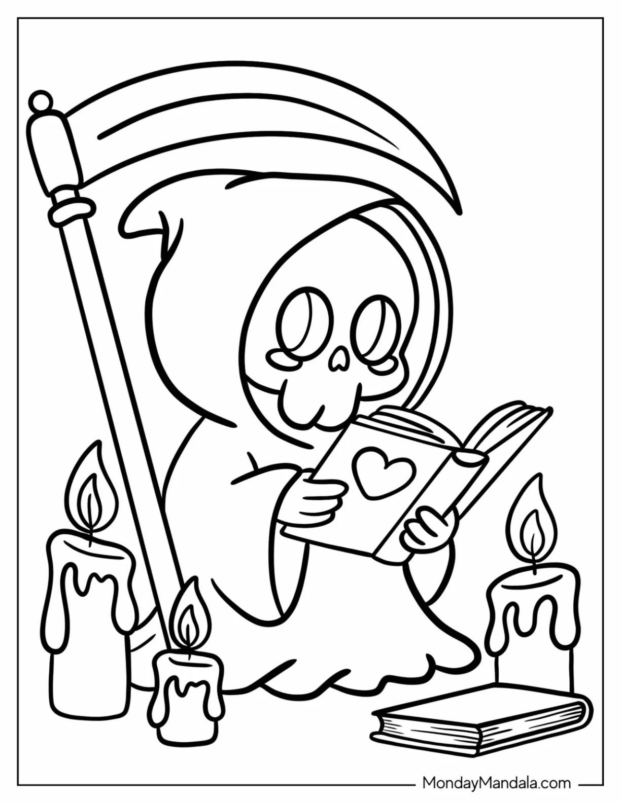 Nerdy Grim Reaper Coloring Page Reading Books by Candlelight for Preschoolers coloring page