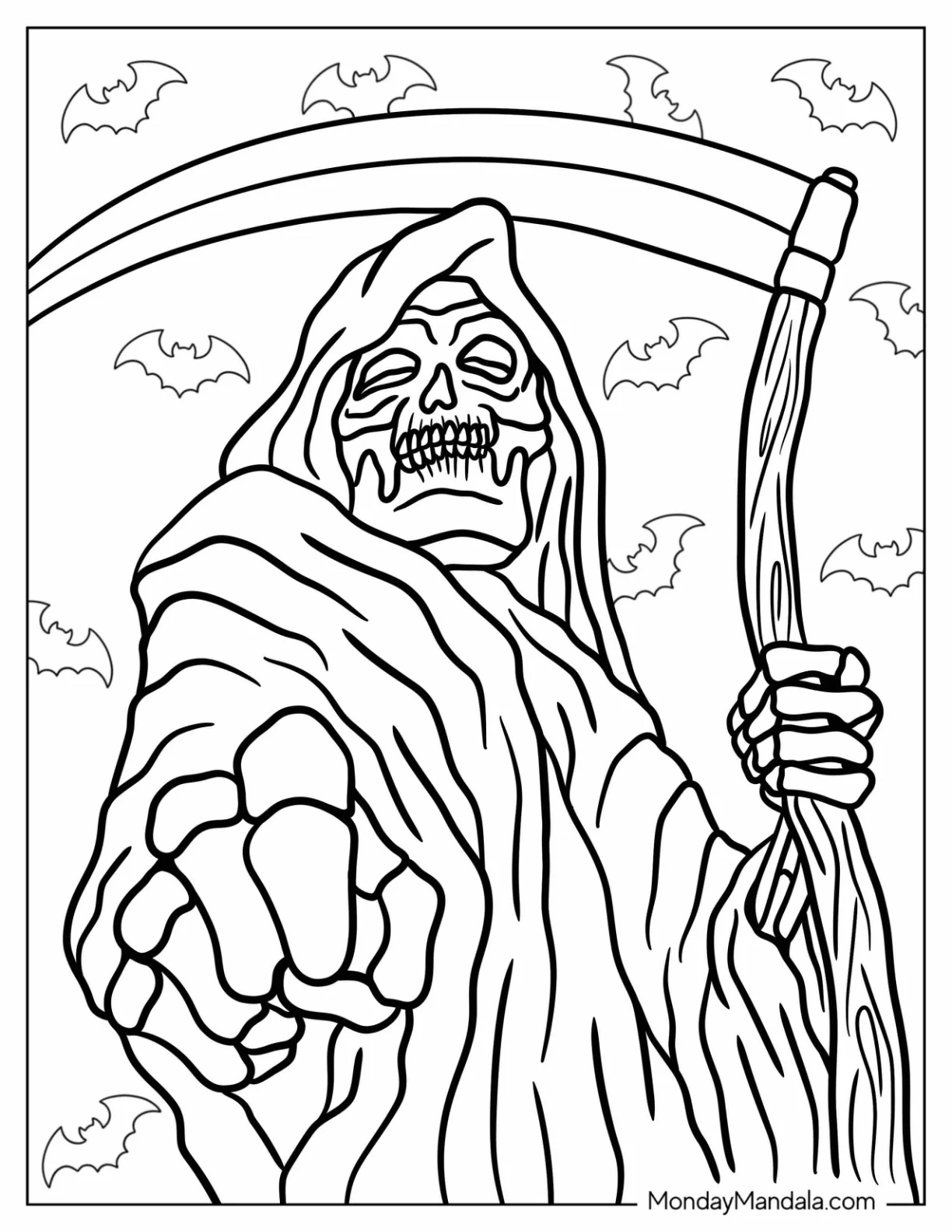 Skeleton Grim Reaper Coloring Page coloring page