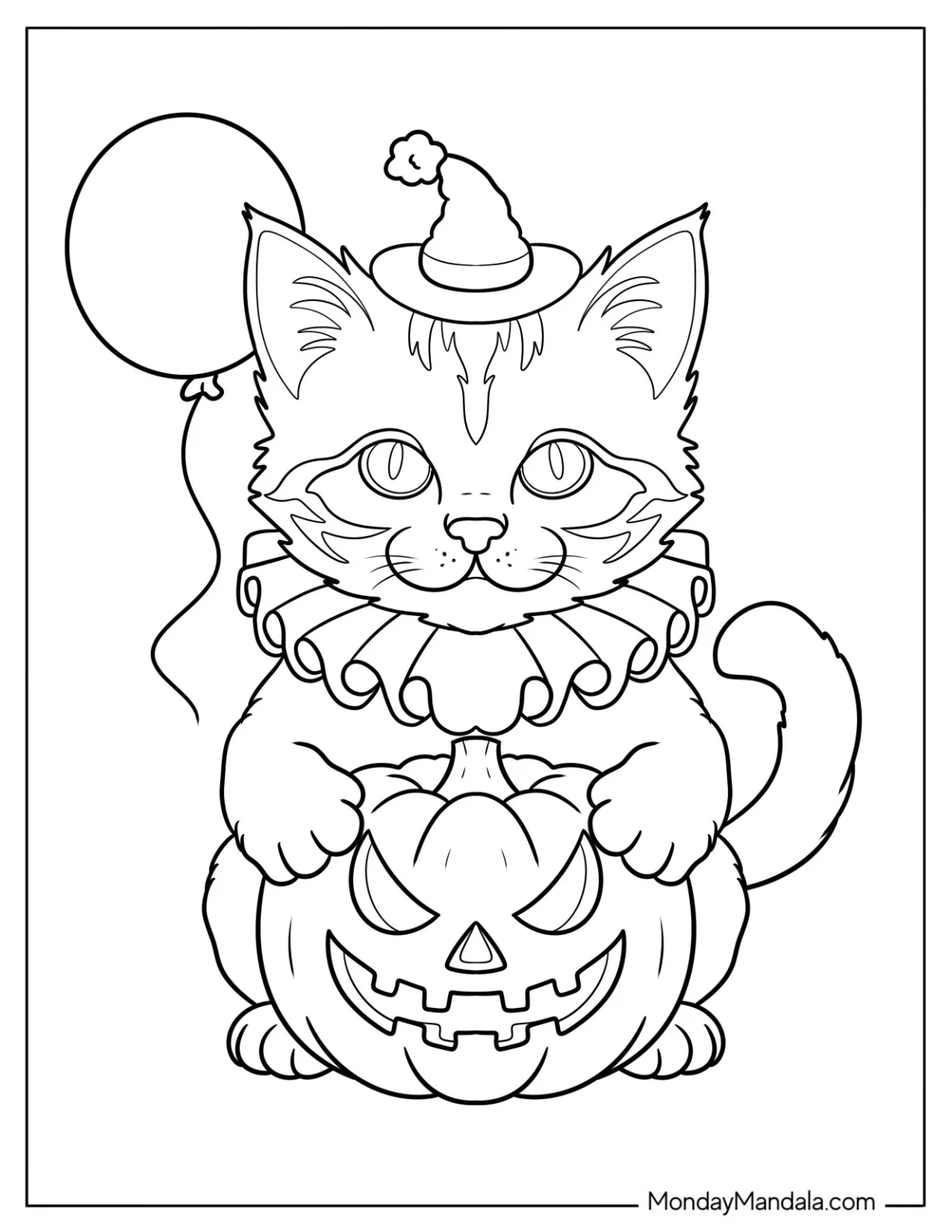 Pennywise Halloween Cat Coloring Page Holding Pumpkin coloring page