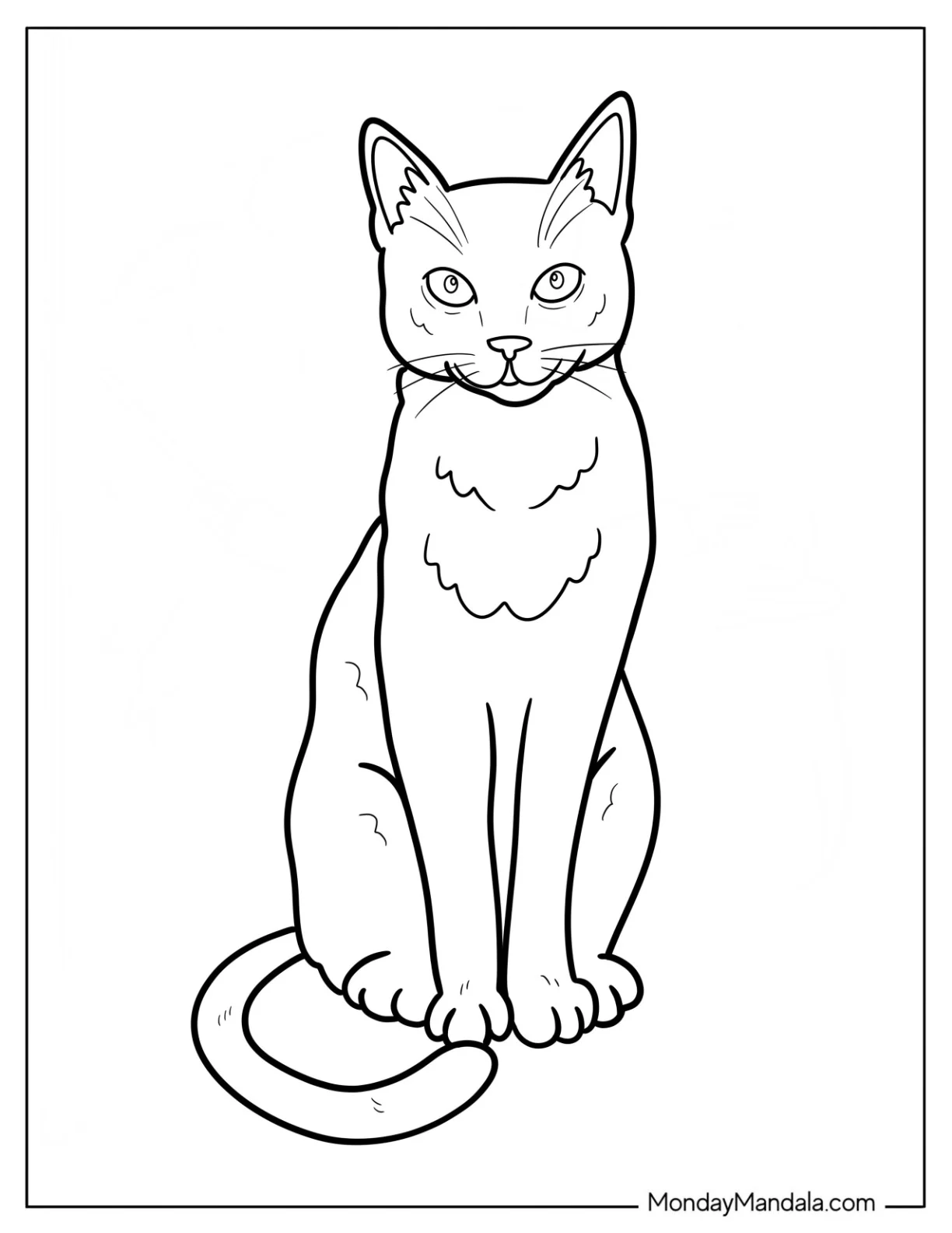 Simple Halloween Cat Coloring Page with Perked Ears for Kids coloring page — printable line art
