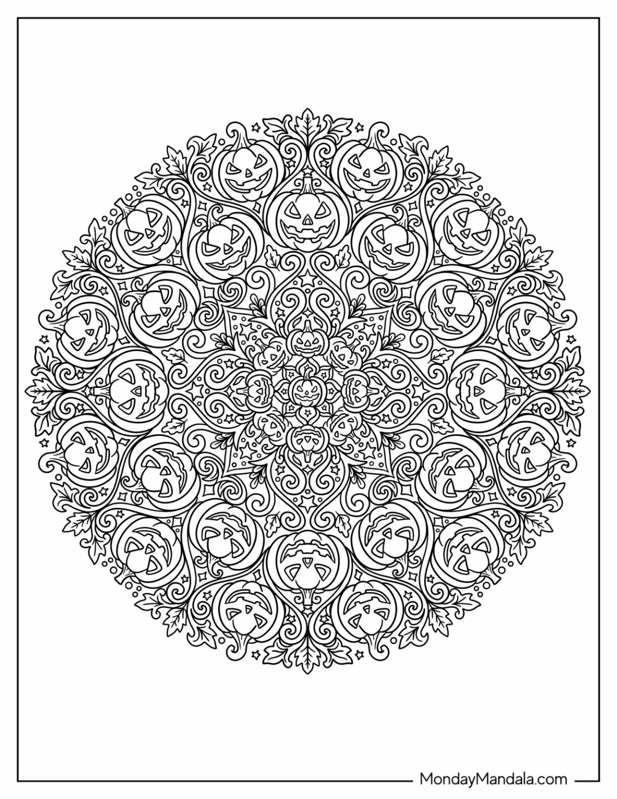 Jack O’ Lantern Faces Halloween Mandala Coloring Page coloring page