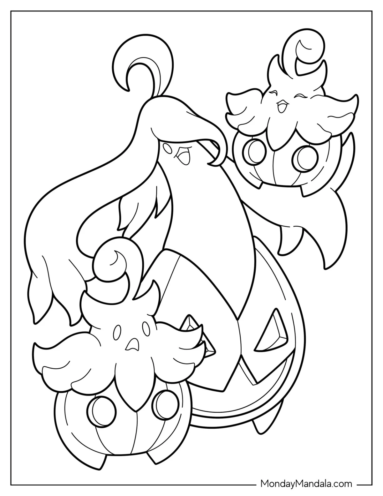 Adorable Halloween Pokemon Coloring Page Pumpkaboo And Gourgeist For Kids coloring page
