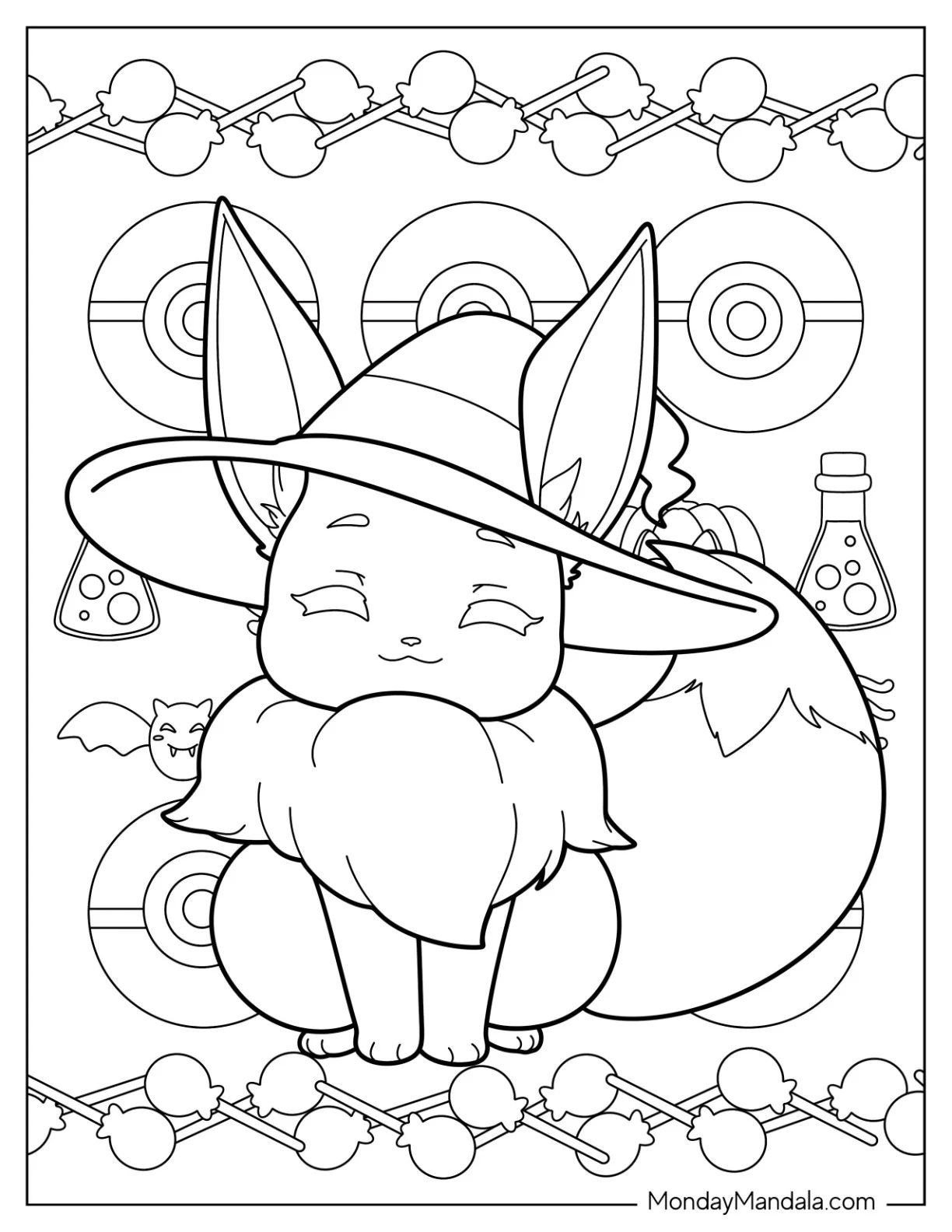 Halloween Pokemon Coloring Page Adorable Eevee Wearing A Witch Hat coloring page — printable line art