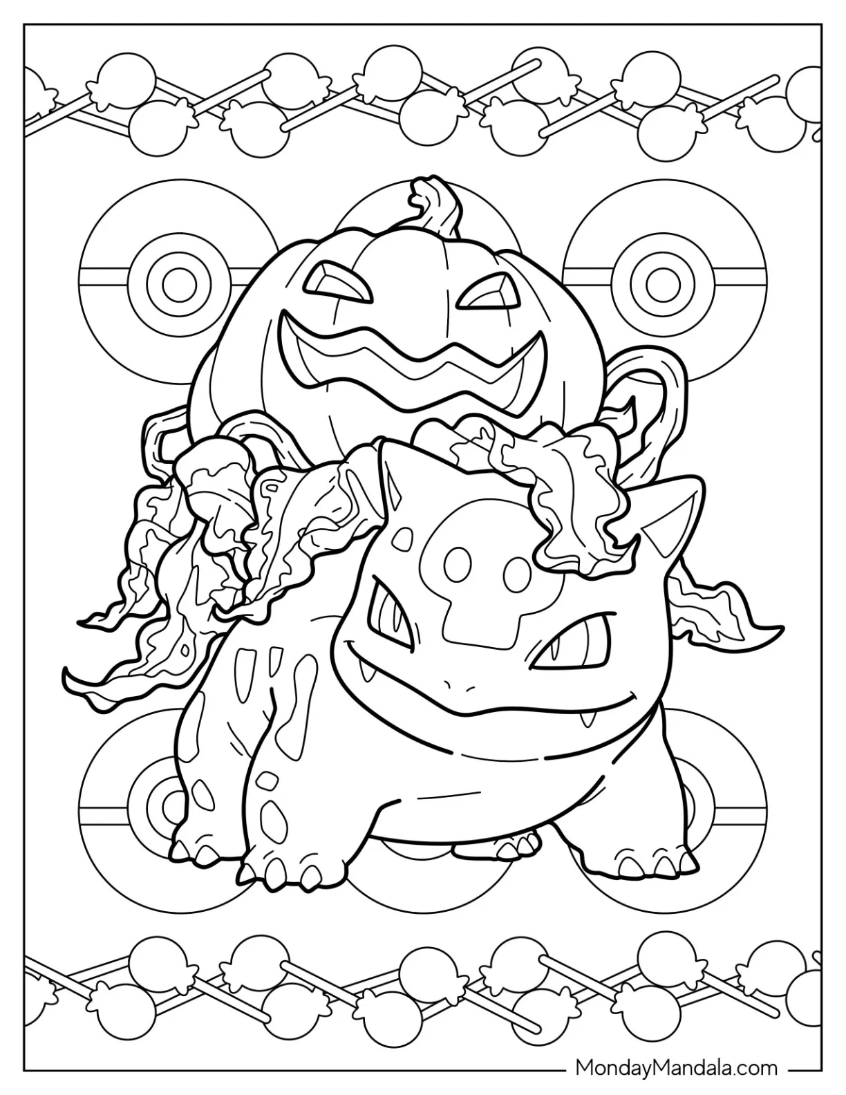 Halloween Pokemon Coloring Page Bulbasaur Carrying A Jack O Lantern On Its Back coloring page