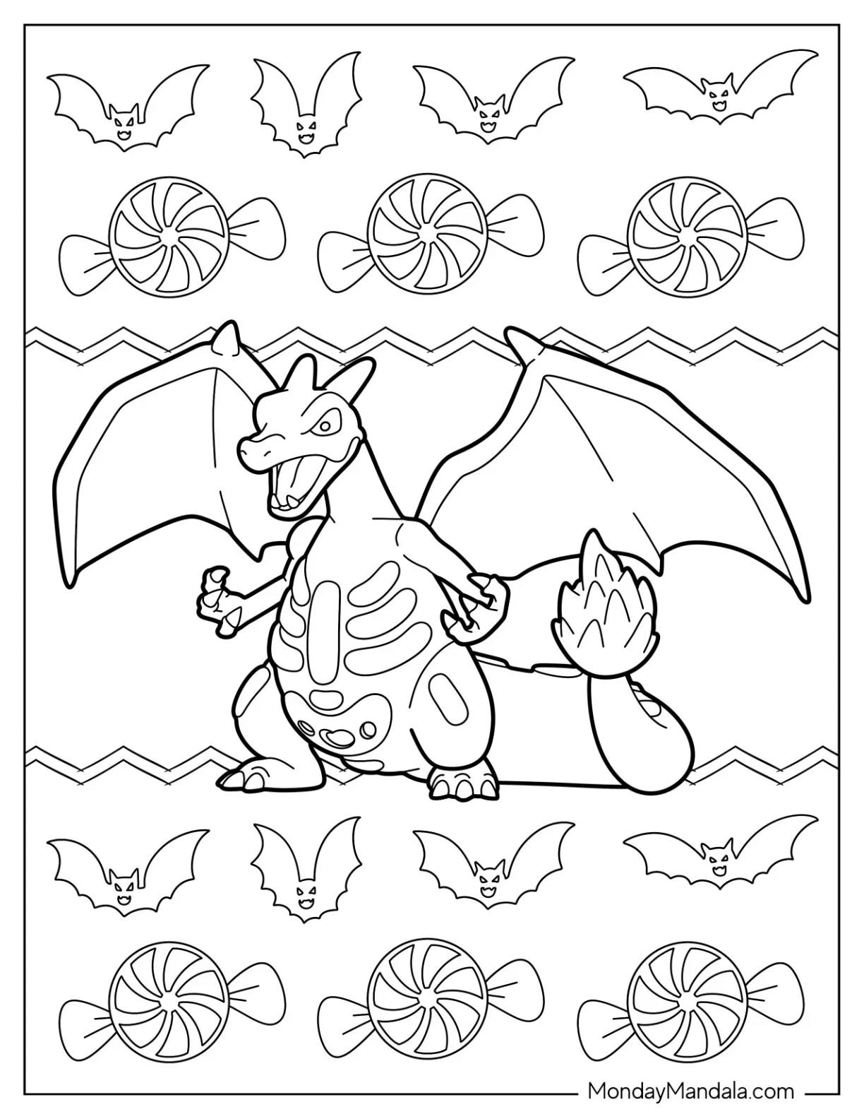 Halloween Pokemon Coloring Page Cute Charizard In Skeleton Costume coloring page