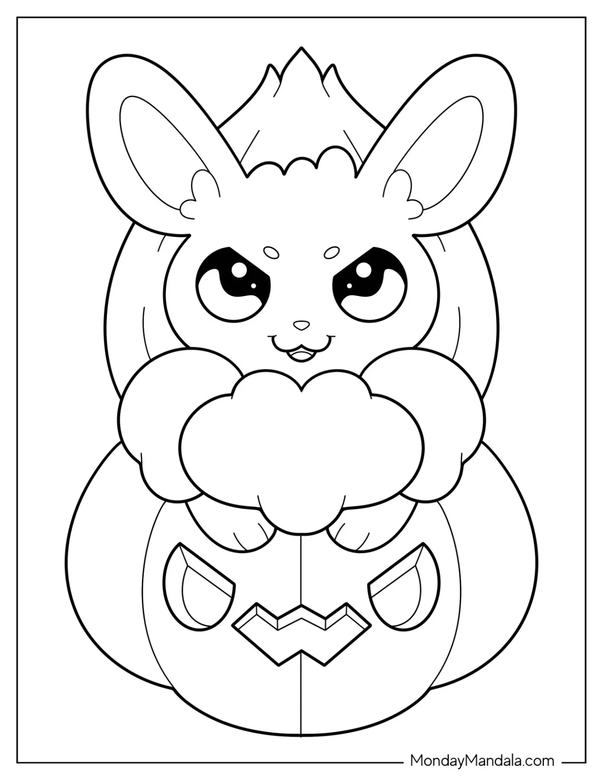 Halloween Pokemon Coloring Page Eevee On Top Of A Jack O Lantern coloring page