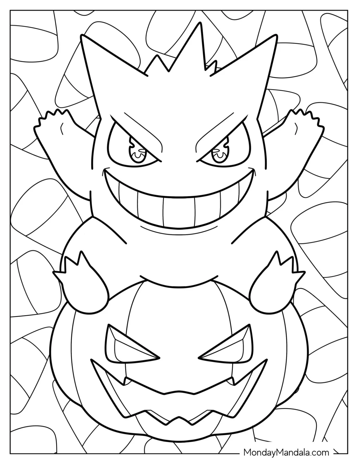 Halloween Pokemon Coloring Page Gengar Sitting On A Jack O Lantern For Kids coloring page