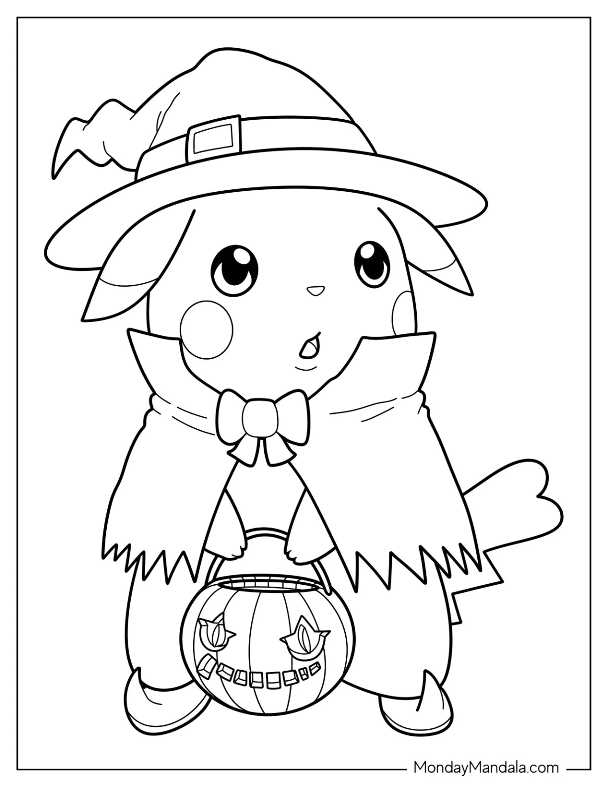 Halloween Pokemon Coloring Page Simple Pikachu Trick Or Treating Halloween Pokemon coloring page