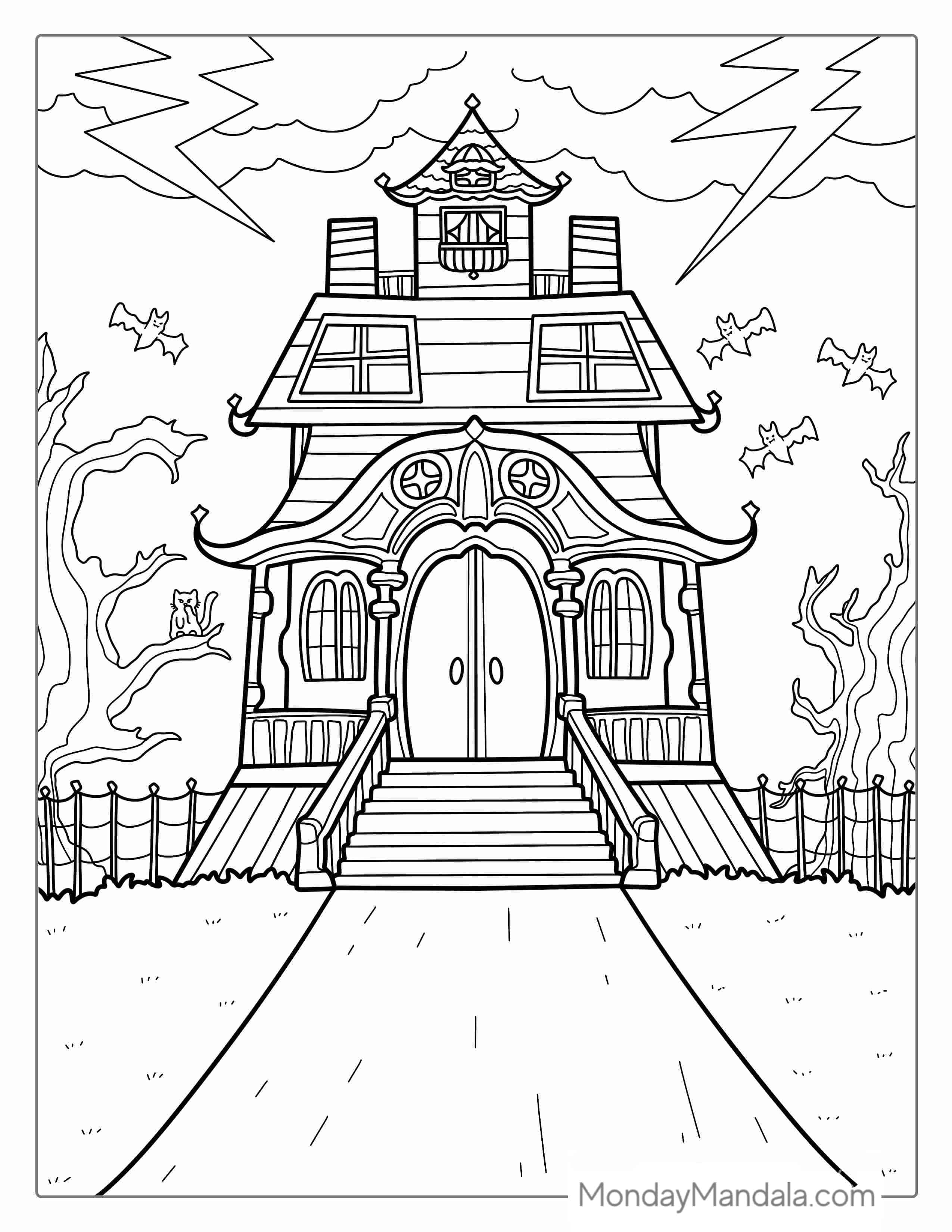 Detailed Haunted House Coloring Page For Kids coloring page