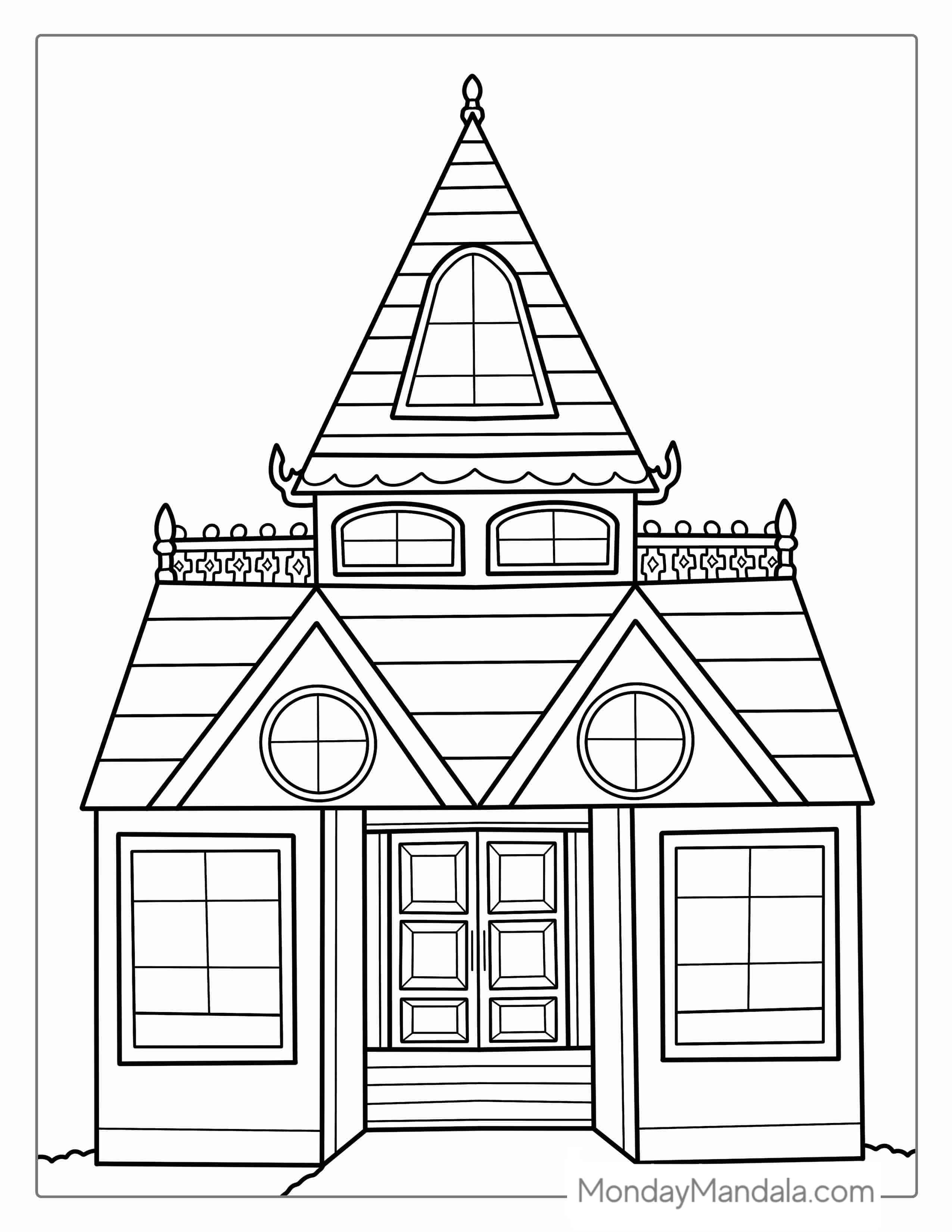 Eerie Haunted House Coloring Sheet For Kids coloring page