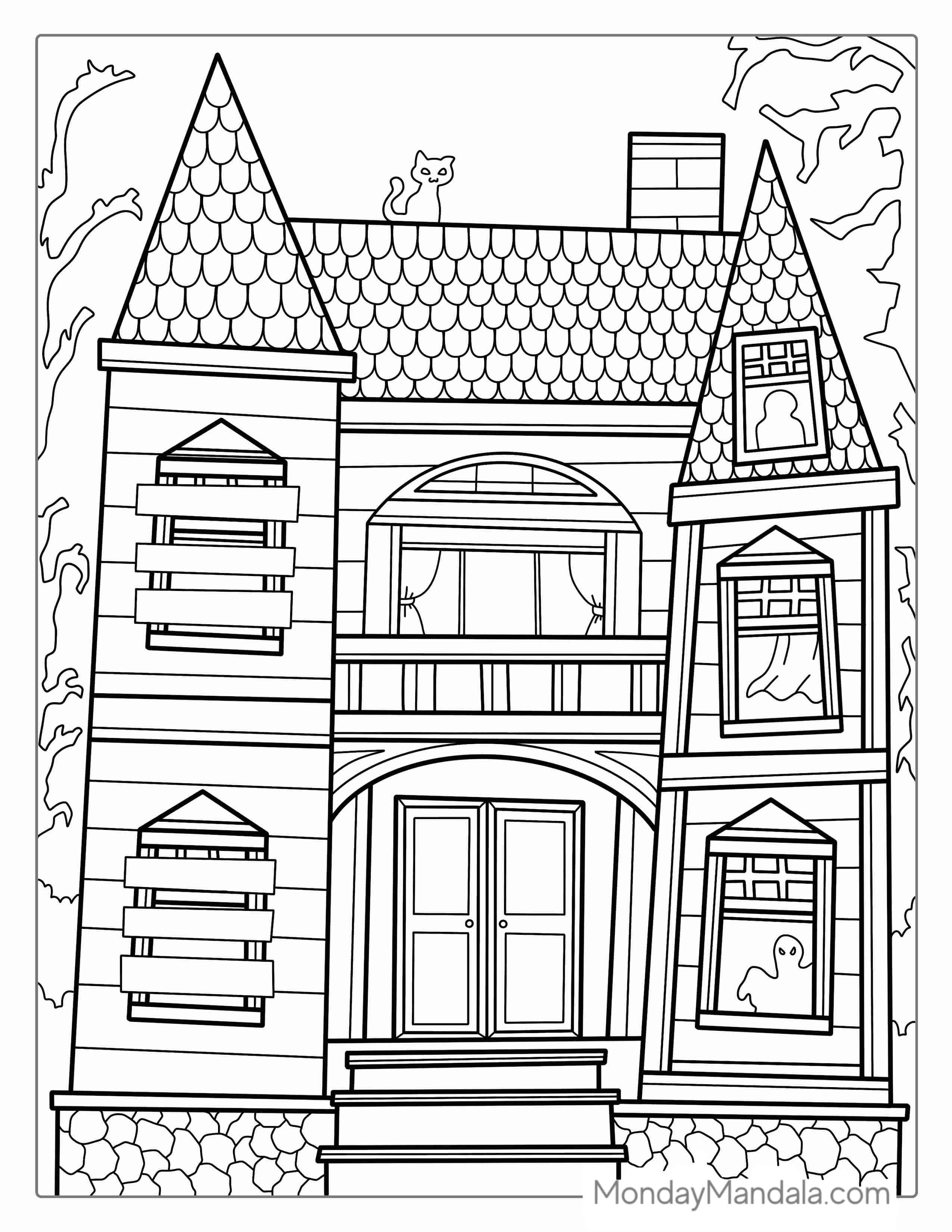 Run Down Haunted House To Color coloring page