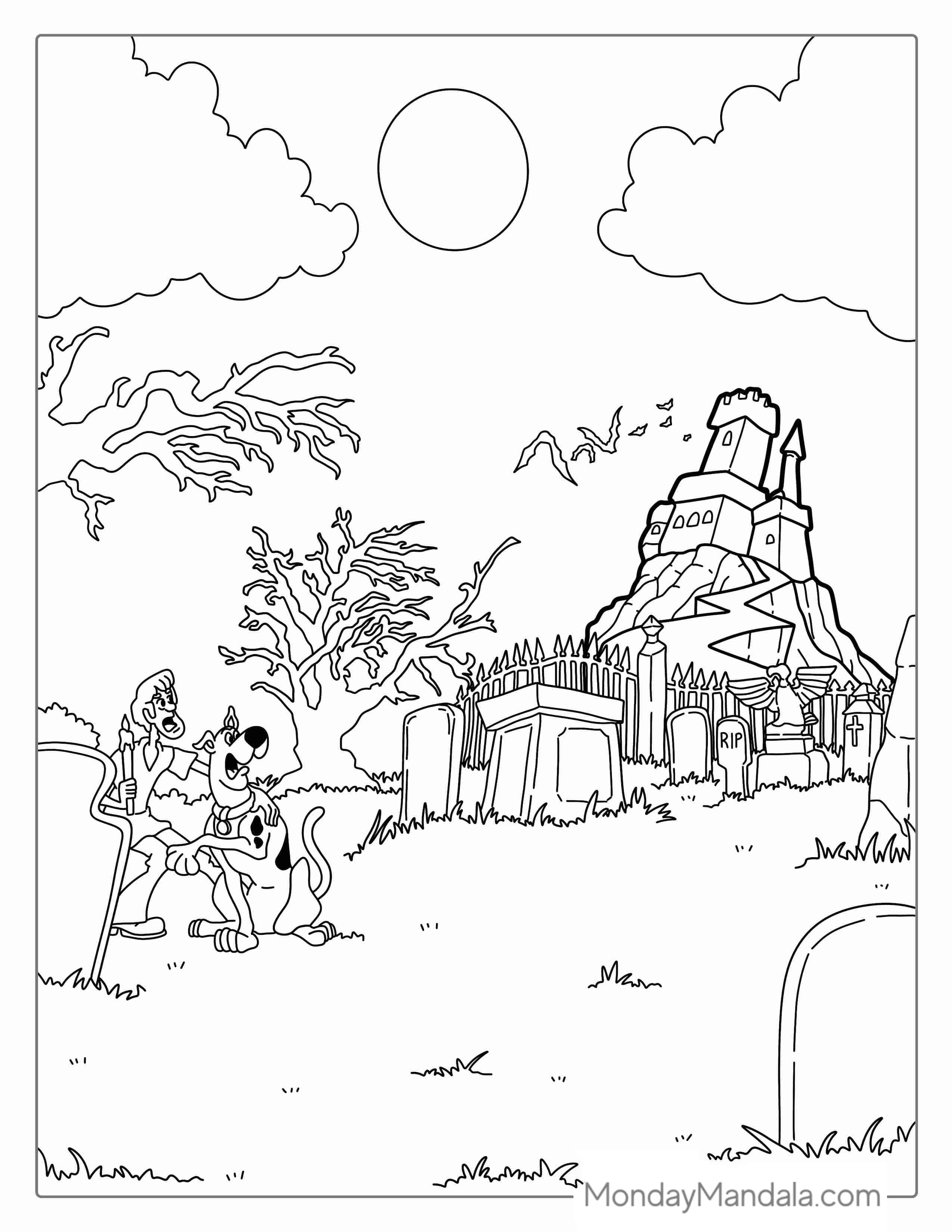 Scooby Doo Haunted House Coloring Sheet coloring page — printable line art