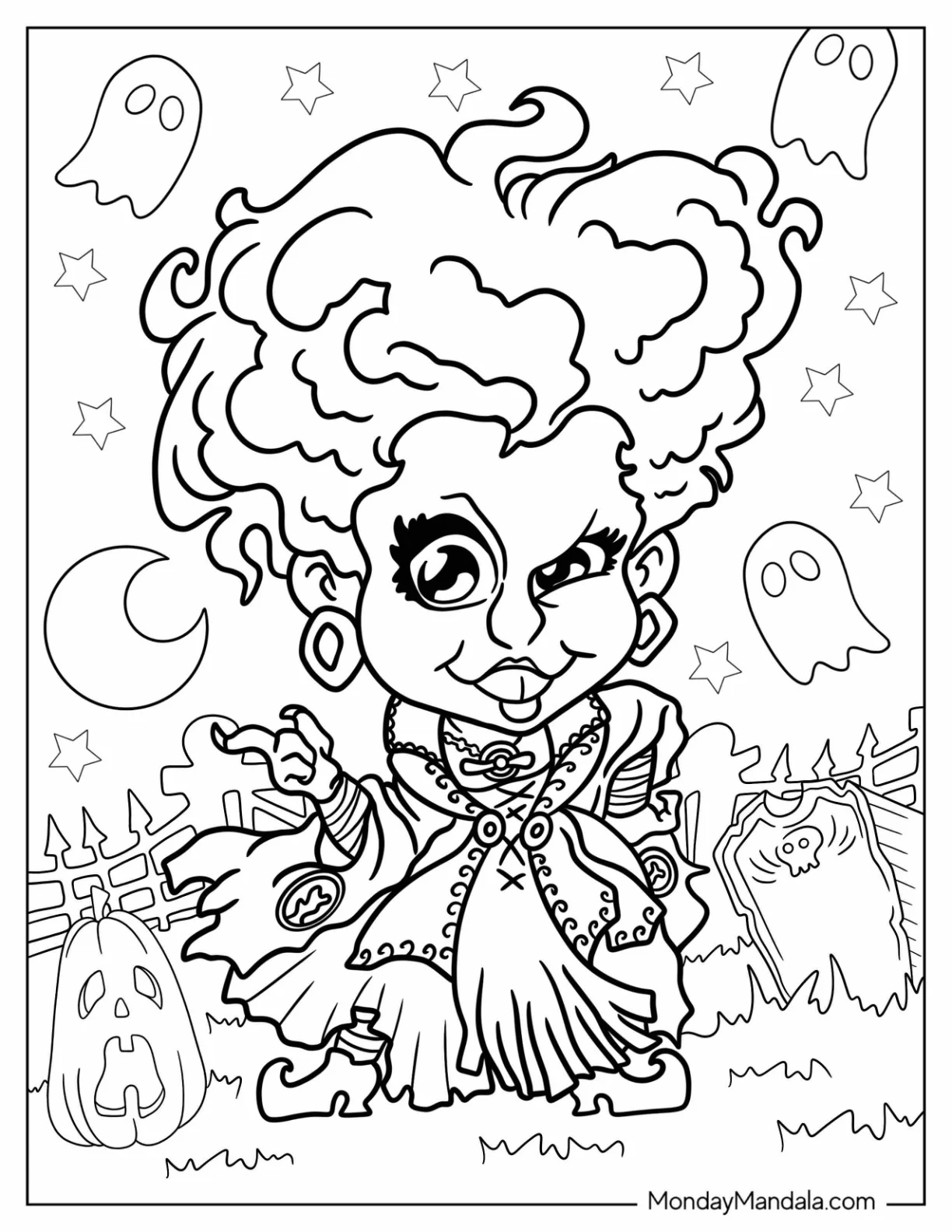 Hocus Pocus Chibi Winifred Sanderson On Halloween Coloring Sheet coloring page