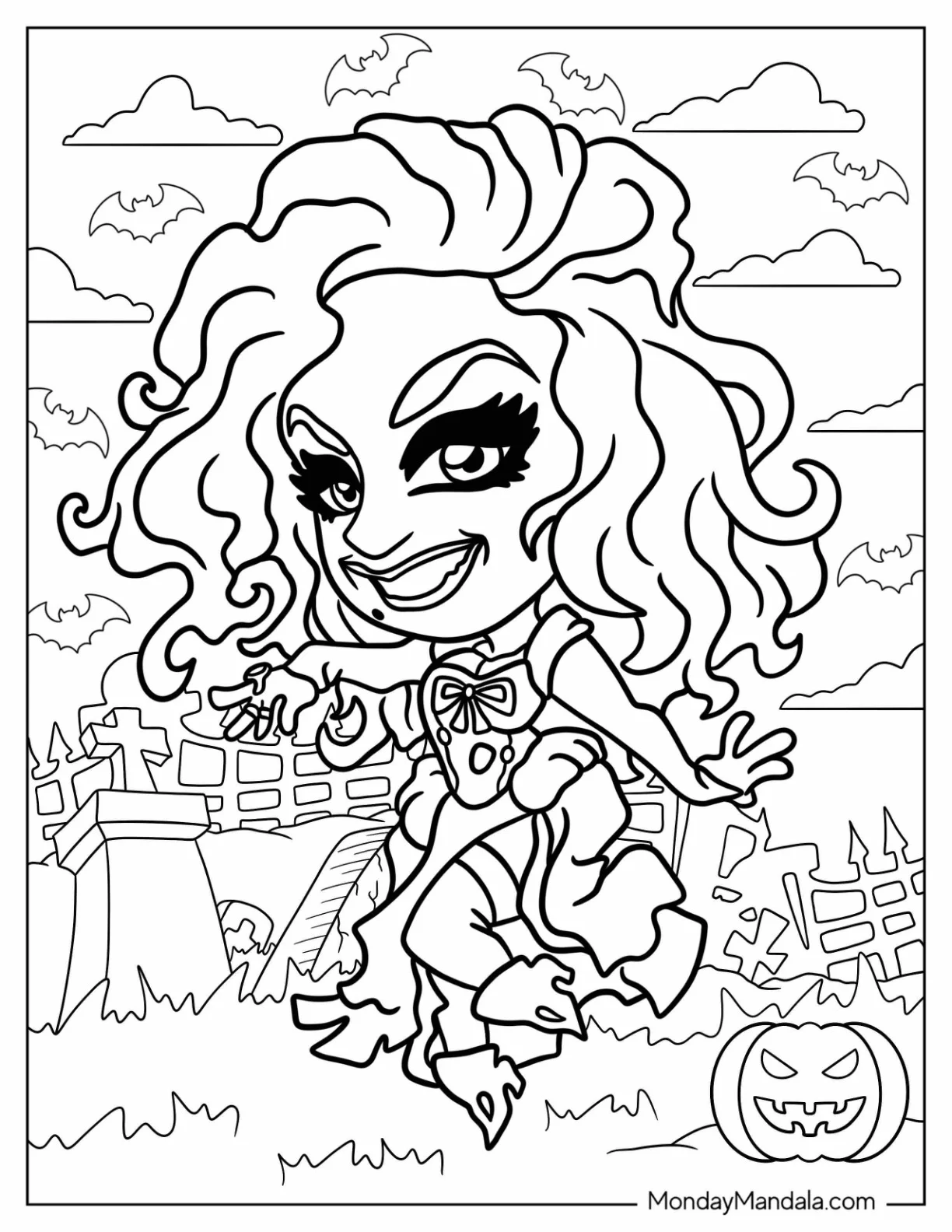 Hocus Pocus Coloring Page Of Cartoon Sarah Sanderson coloring page — printable line art