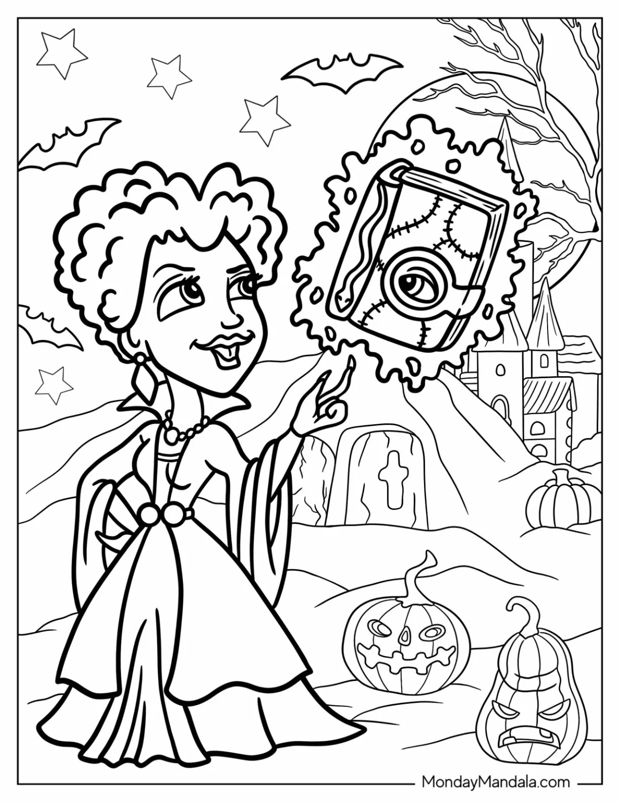 Hocus Pocus Coloring Page Of Cartoon Winifred Sanderson Doing Magic For Kids coloring page