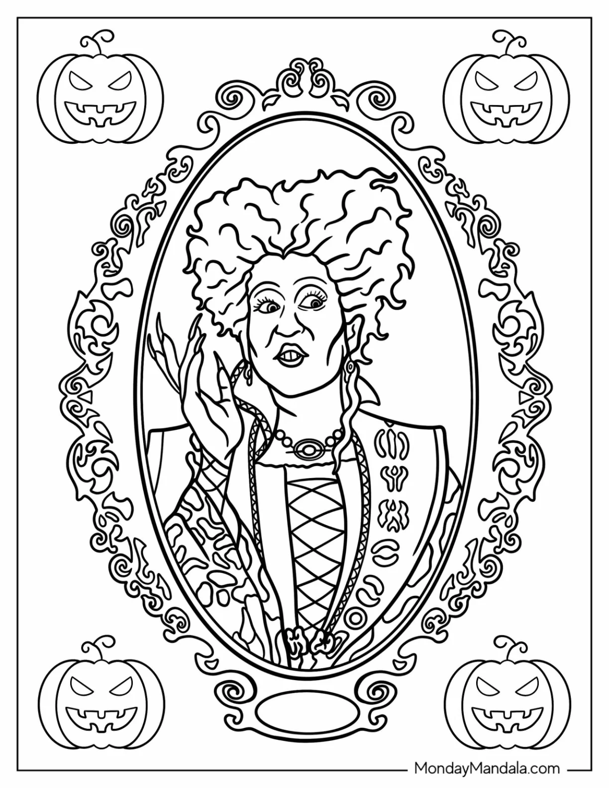 Hocus Pocus Coloring Page Of Realistic Winifred Sanderson In Mirror coloring page