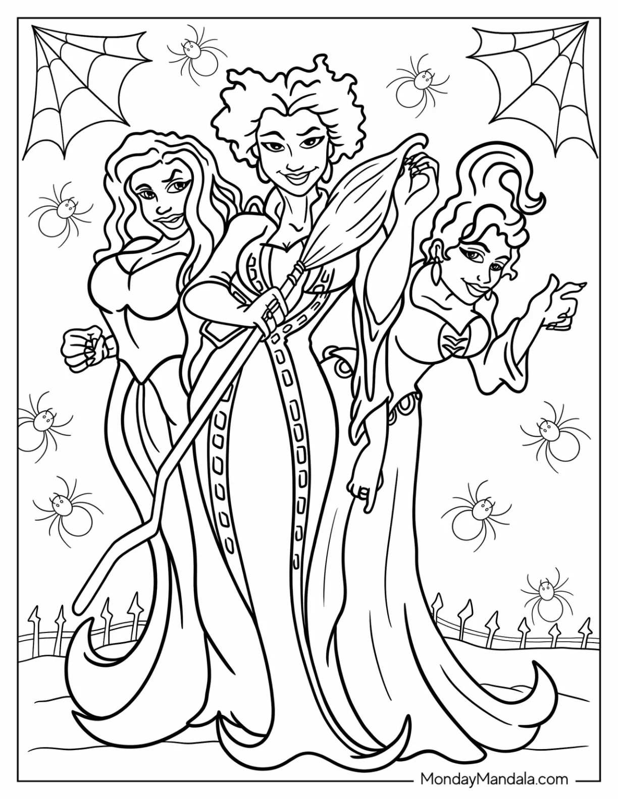 Hocus Pocus Sanderson Witches Coloring Page coloring page — printable line art