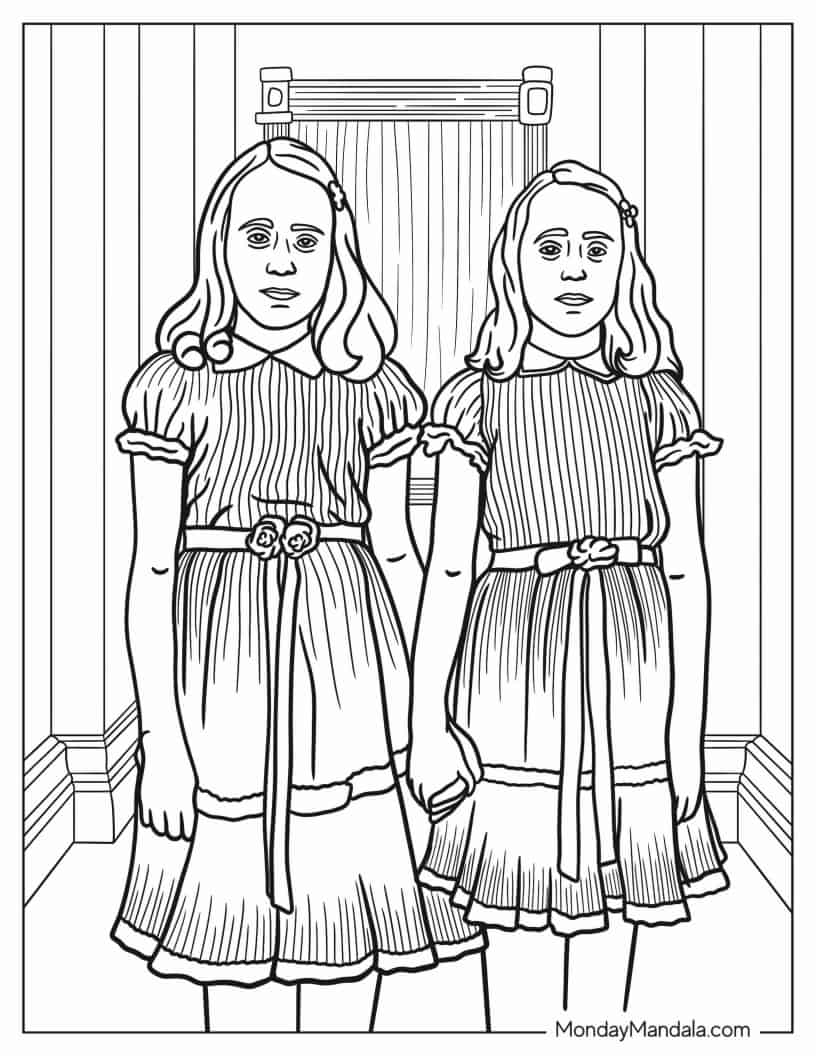 Creepy Twins From The Shining Movie To Color coloring page