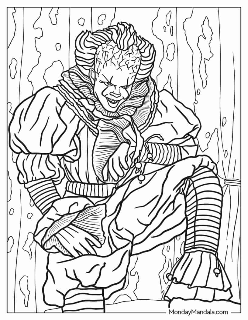 Evil Penywise Clown Coloring Page coloring page