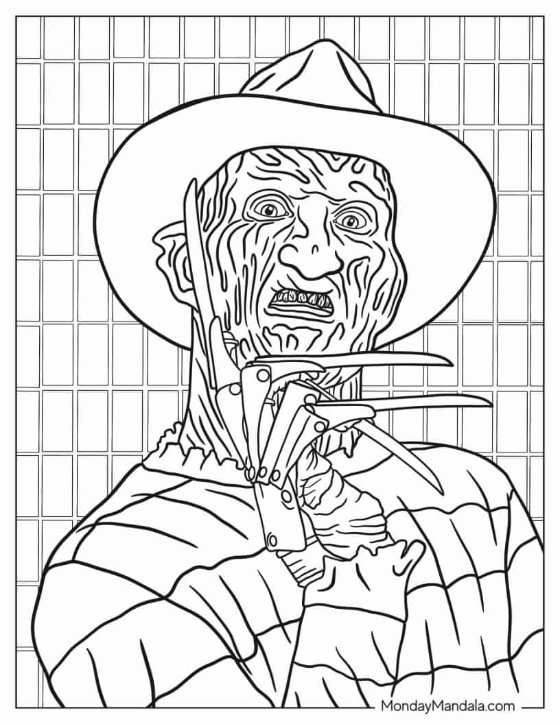 Horror Icon Freddy From Nightmare On Elm Street coloring page