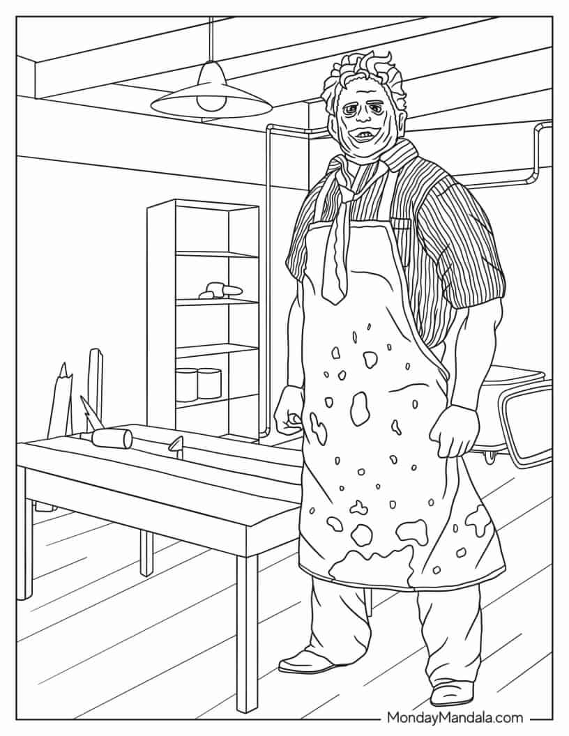 Leatherface Horror Character coloring page — printable line art