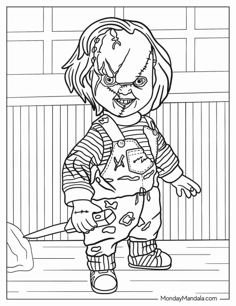Scary Looking Chucky Doll coloring page