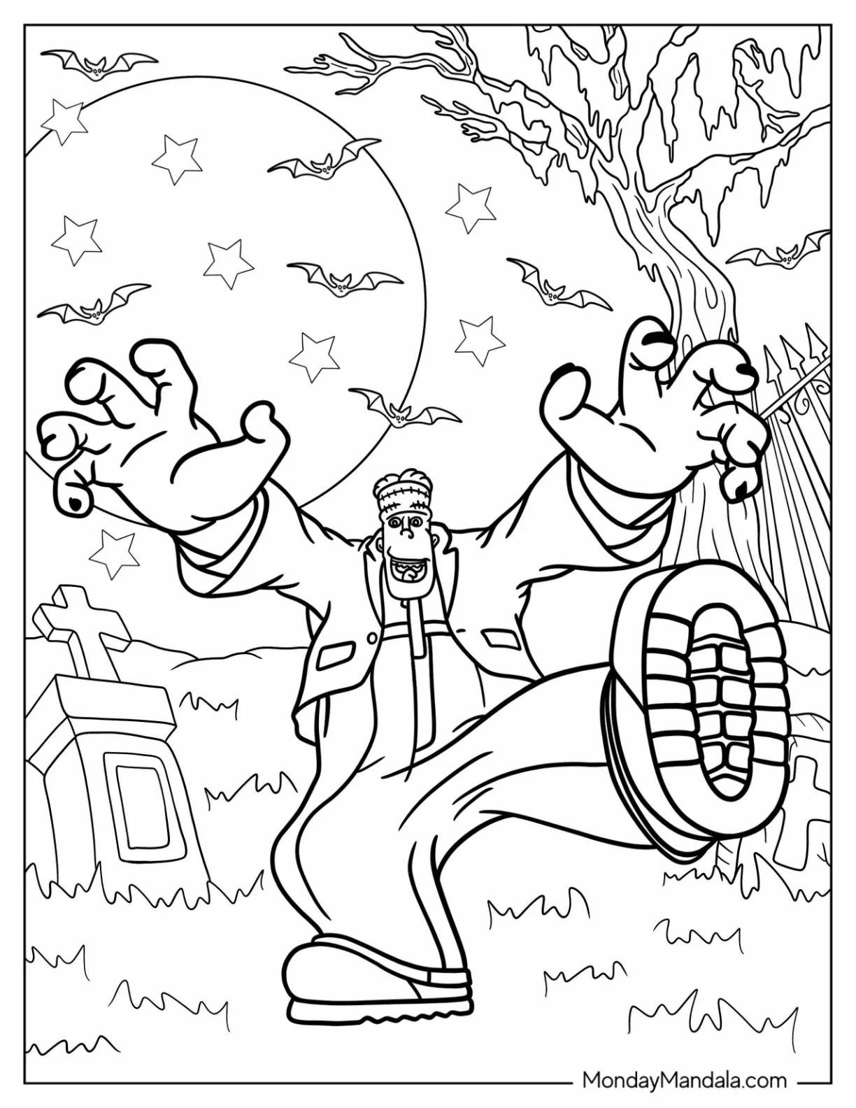 Hotel Transylvania Coloring Page Of Frankenstein Walking In Cemetery coloring page