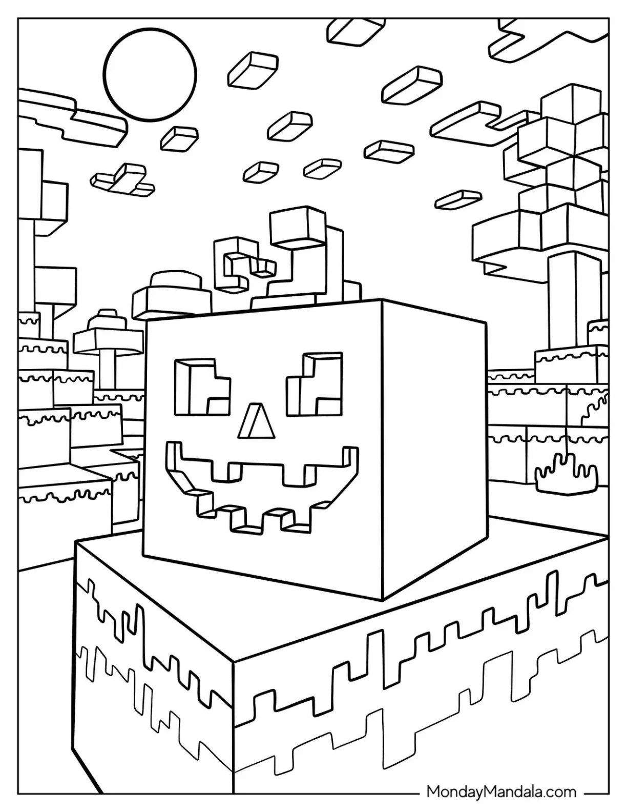 Cool Minecraft Jack-O-Lantern Coloring Page For Kids coloring page
