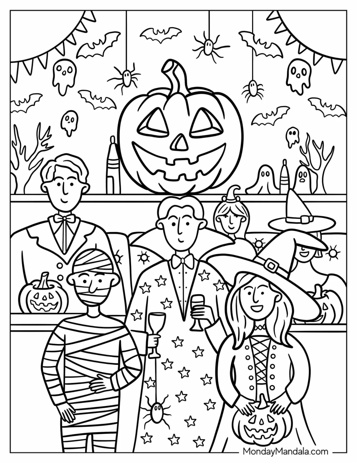 Halloween Party with Jack-O-Lantern Coloring Page coloring page