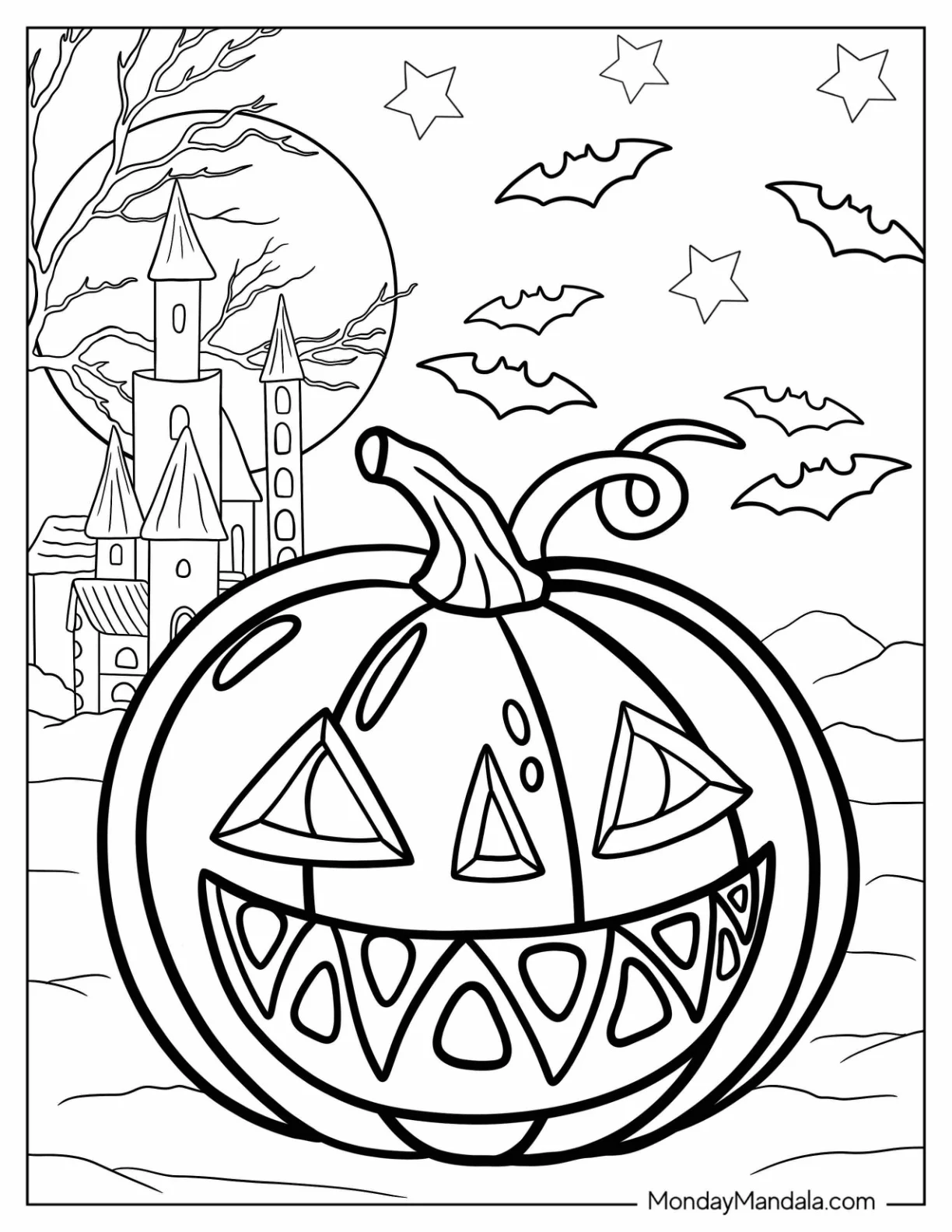 Haunted Jack-O-Lantern Coloring Page coloring page