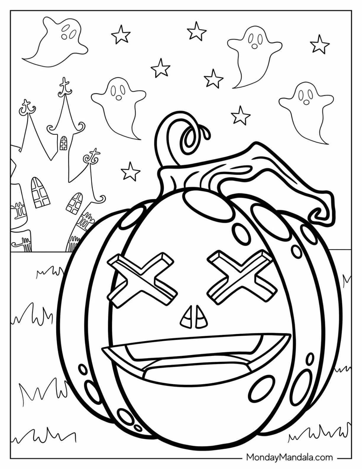 Jack-O-Lantern Coloring Page With Cross Eyes coloring page