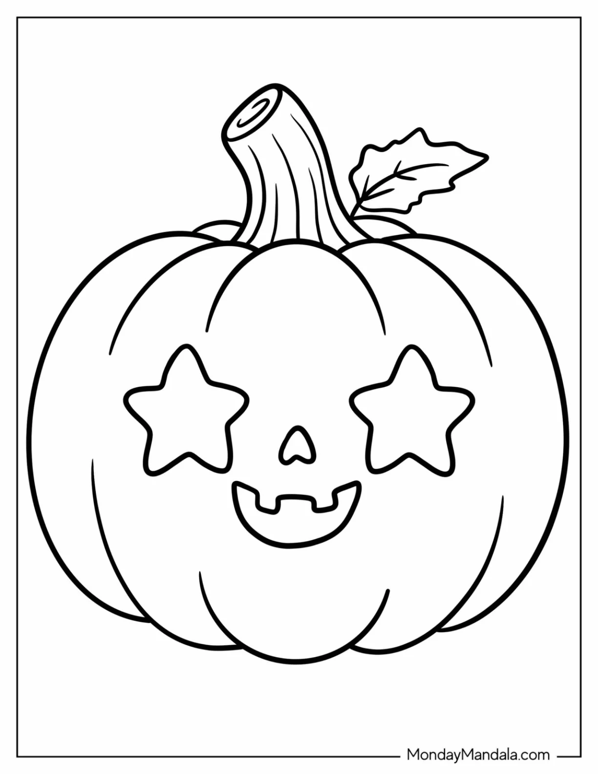 Jack O’ Lantern with Star Shaped Eyes Coloring Page for Preschoolers coloring page — printable line art