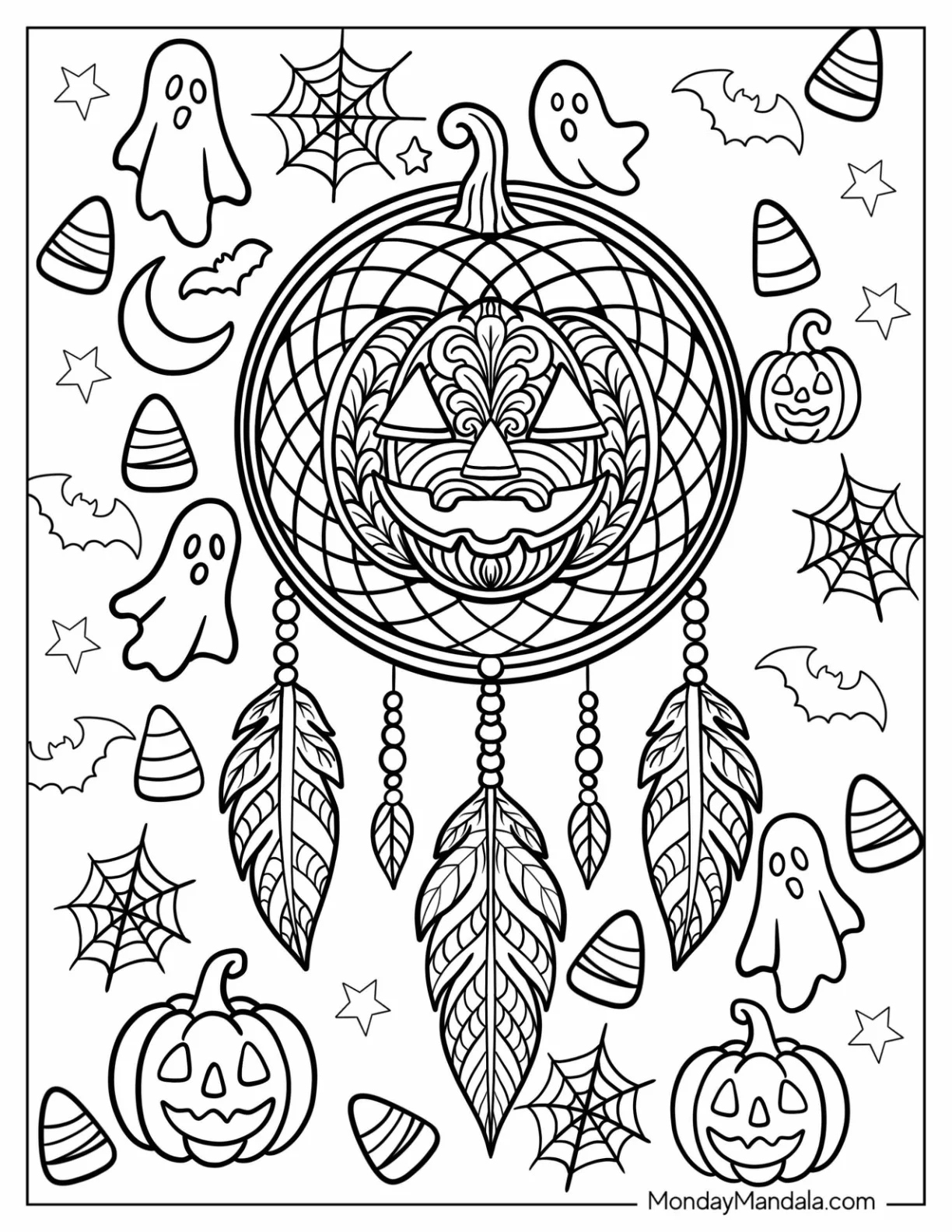 Mandala Jack-O-Lantern Coloring Page Dreamcatcher For Adults coloring page