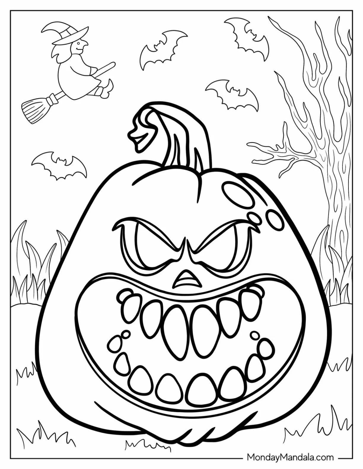 Scary Looking Jack-O-Lantern Coloring Page coloring page — printable line art